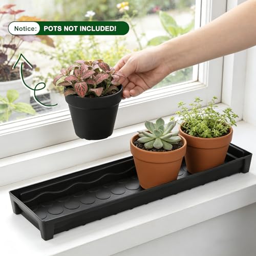 5 Pack Rectangular Plant Saucer 16 Inch Plastic Plant Flower Drip Trays Pots with Removable Drainage Hole Heavy Duty Water Drip Tray for Windowsill, Indoor Outdoor Planter Saucers for Garden Balcony - size: 5pcs-16 Inch