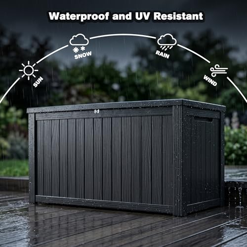 180 Gallon XXL Resin Deck Box, Large Outdoor Storage Shed & Bench, Black - color: Black-B