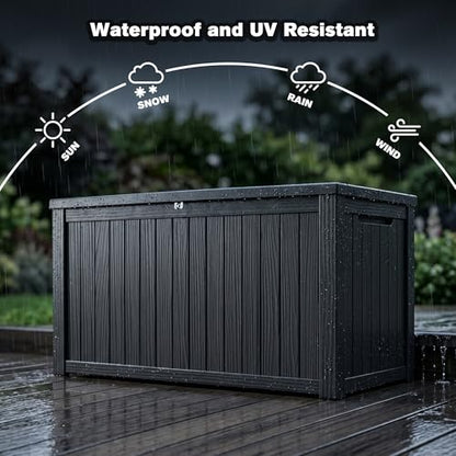 180 Gallon XXL Resin Deck Box, Large Outdoor Storage Shed & Bench, Black - color: Black-B