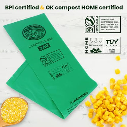 RAYTID Compostable trash Bags 2.6 Gallon Compost Bags for Kitchen Countertop Bin 1.3,2,3, Gallon, 120 Count,Small Kitchen Food Scrap Waste Bags,ASTM D6400, US BPI & Europe OK Compost Home Certified - color: 2.6G-120count