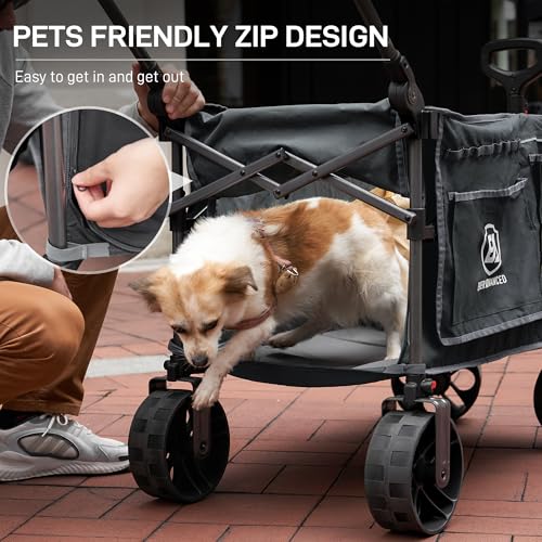 EVER ADVANCED Folding Push Wagon with Brakes, Portable Shopping Cart - color: Gray