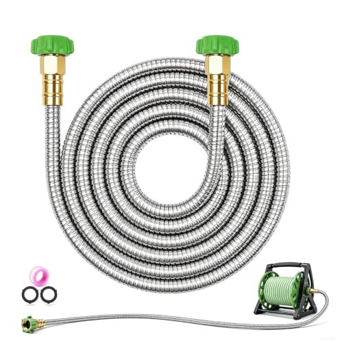 10FT Short Garden Hose Female to Female – Stainless Steel Leader Hose for Hose Reel, Kink-Free Flexible Metal Water Hose, Leakproof Durable Designy for Outdoor Garden, Pet Washing, Car - size: 10 Feet