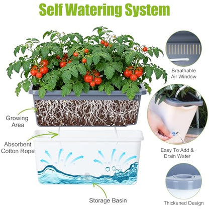 Oliz Window Box Planter 4 Packs, 14 Inches Rectangle Flower Pots with Breathable Drainage Holes, Pots for Vegetables, Herbs, Flowers, Garden Windowsill Balcony (White & Grey) - color: White & Grey
