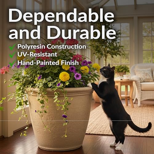 Sunnydaze Anjelica 20'' Large Plastic Planter Pot for Plants, Beige - color: Beige, size: 20 in