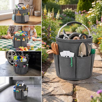 Garden Tool Organizer Tote with Non-Slip Handle – 4.5-Gallon Water - color: Gray