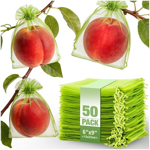 50 Pcs 6×9 Inch Drawstring Fruit Protection Mesh Bags - size: 6*9in-50 Pack