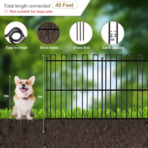 25 Panels No Dig Animal Barrier Fence, 32in(H) x 49ft(L) Garden Edging Border Fencing, Rustproof Metal Stakes Decorative Garden Fence, Dog Digging Defense Fencing Barrier for Outdoor, Yard, Patio - size: 25 Panels, 32in(H) x 49ft(L)