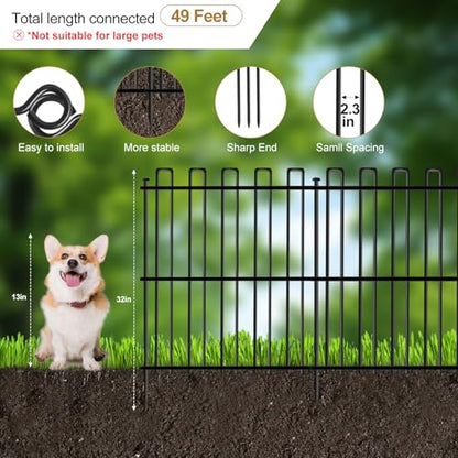 25 Panels No Dig Animal Barrier Fence, 32in(H) x 49ft(L) Garden Edging Border Fencing, Rustproof Metal Stakes Decorative Garden Fence, Dog Digging Defense Fencing Barrier for Outdoor, Yard, Patio - size: 25 Panels, 32in(H) x 49ft(L)