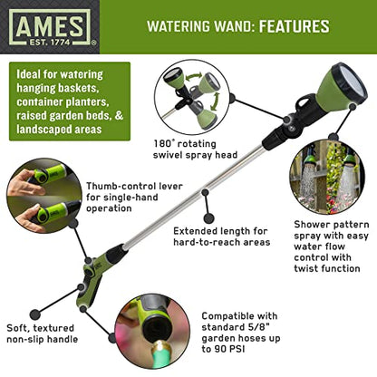 AMES (2) Piece Water Sprayer Set with (1) 7-Pattern Nozzle and (1) Rotating Watering Wand, High Pressure, Heavy Duty, Adjustable, Soft Grip, For Lawn and Garden, Green/Black - style: Sprayer & Watering Wand Set