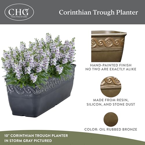 Corinthian Rectangular Planter Box w/Drain Plug, 10" Bronze - color: Bronze, size: 10'