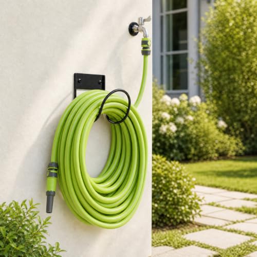 Garden Hose Holder Wall Mount, Heavy Duty Metal Hose Hanger Black - color: Black