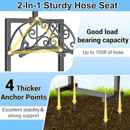 Garden Hose Holder, Freestanding Hose Reel Stand with Shepherd Hook - style: Floral with Shepherds Hooks