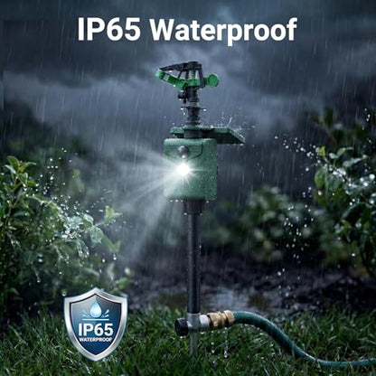 Motion Activated Animal Repeller with Water Sprinkler, Deer Repellent Devices Solar Powered, IP65 Waterproof Cat Repellent Outdoor with Flashing Light, Deter Deer Foxes Skunks Raccoons from Garden