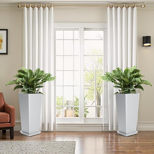 FENCY Set of 2 Tall Outdoor Planters for Climbing Plants, White - color: White-square Classic