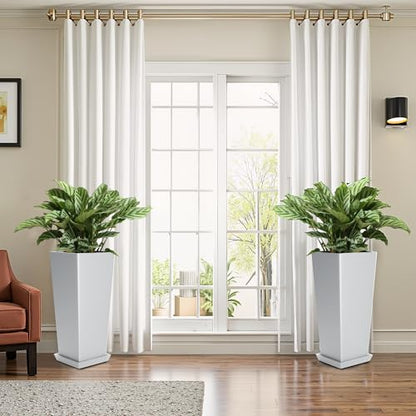 FENCY Set of 2 Tall Outdoor Planters for Climbing Plants, White - color: White-square Classic