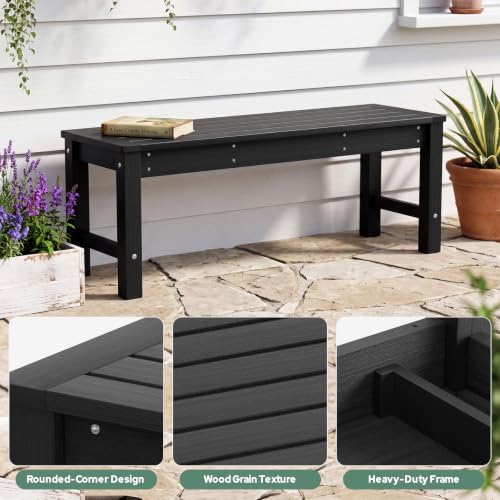 Psilvam HDPE Outdoor Bench, 2-Person Backless Garden Bench, Black, 2PCS - color: Black(hdpe), size: 2 pack