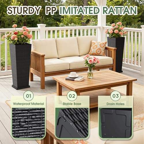 Greesum Set of 2 Tall Plastic Planters with Saucer, 32 Inch, Black - color: Black, size: 32" with Tray