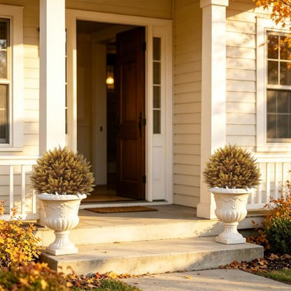 24" Fall Topiary Artificial Outdoor Plants, Faux Cedar Bushes & Shrubs - color: Golden Brown Cedar