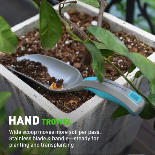 GOODSMANN Garden Tools Set, 3 Piece All One Piece Die-Cast Aluminum Gardening Kit, Hand Trowel, Marker Measurements Transplanter and Cultivator Garden Hand Shovel for Digging Weeding Planting