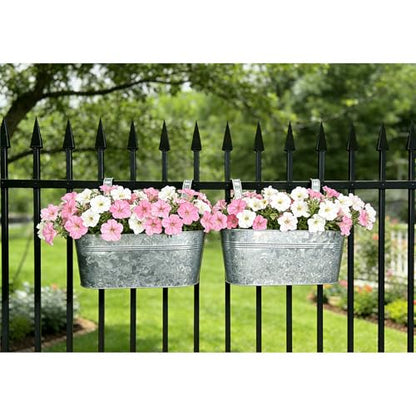 2 Pack 17" Galvanized Hanging Railing Planters with Hooks and Drainage - size: 17 Inch