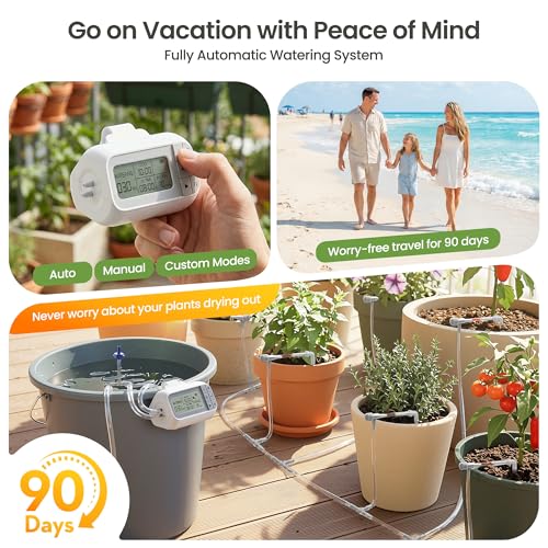 Auto Irrigation System, Battery Power Drip Watering System with Programmable Timer & Anti-Siphon Valve for 15 Indoor Outdoor Potted Plants - color: Battery Power