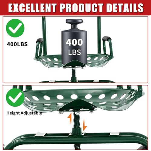 Rolling Garden Cart with Seat, Garden Workseat with 360-Degree Swivel - color: Green+backrest