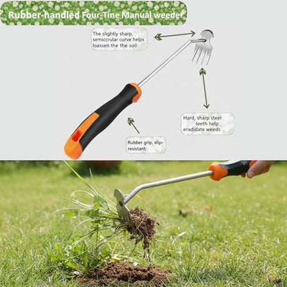 Weed Puller Tool, Portable Rubber-Handled Garden Tools, Four-Tined Weeding Tool, Uprooting Weeding Tools, Crevice Weeder, Yard Weed Tools and Weed Removal Tool (style2) - style: style2
