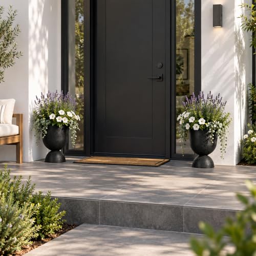 KOL 15 Inch Tall Planters, Black Plastic Urn Planters, 2 Pack - color: Black, size: Bundle: 15"+15"