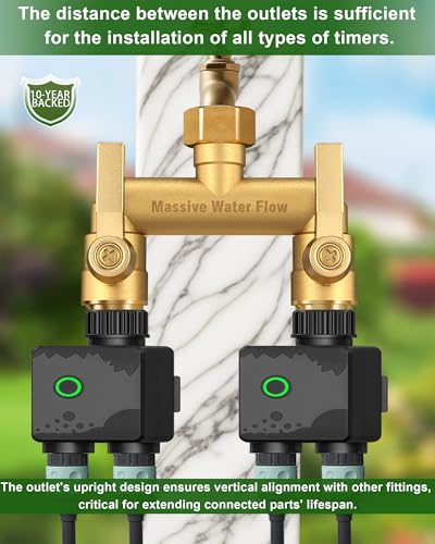 Hose Splitter 2 Way Heavy Duty, Solid Brass Full Flow Outdoor Faucet and Garden Hose Splitters, Water Spigot Splitter T Adapter, All Metal Water Connector with Shut-Off Valve, 3/4 - Inch GHT Thread - style: Brass 2 way