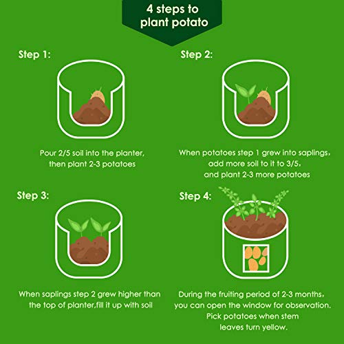 Delxo 5 Pack 10 Gallon Potato Grow Bags, Garden Planting Growing Bag with Flap, Double Layer Breathable Nonwoven Cloth for Potatoes/Planter/Vegetable/Tomato Fabric Pots with Handles Green - size: 10 Gallon