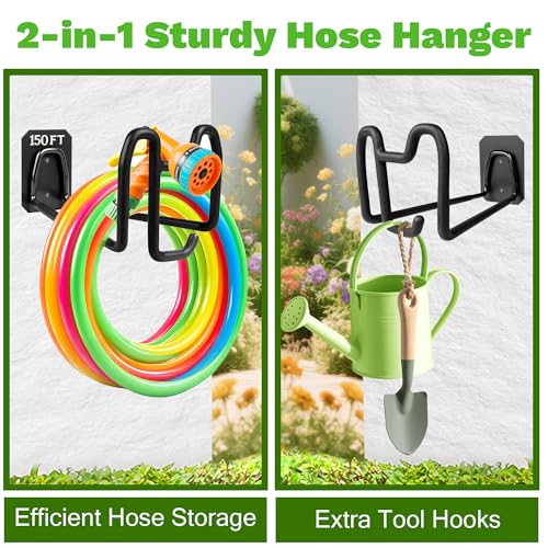 2pcs Hose Holders for Outside Metal Garden Hose Hanger Wall Mount - color: 2pc Black
