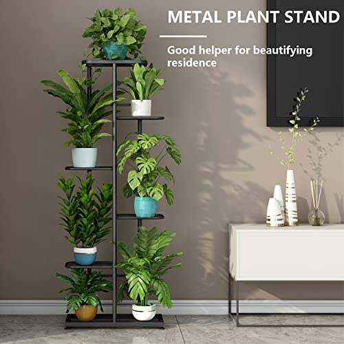 LINZINAR 6 Tier Plant Stand Indoor Outdoor Metal Flower Pot Display Shelf - color: Dark Grey, size: 6 Tier-7 Potted