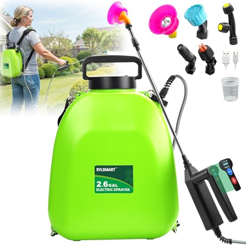 Battery Powered Backpack Sprayer 2.6Gallon, Electric Sprayer with 3-Adjustable Sprayings, Battery Indicator, 5 Nozzles, 41" Retractable Wand, Rechargeable Garden Sprayer for Weed, Lawn&Yard - size: 2.6 Gallon