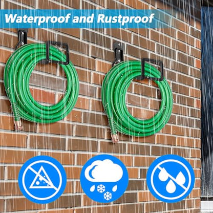 4 Pack Heavy Duty Garden Hose Holder Wall Mount, Metal Black Water Hose Hanger Reel Organizer for Outside Yard Storage