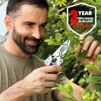 DECERK® 8.5" Professional Pruning Shears, Effortlessly Prunes 3/4" Branches - color: Red