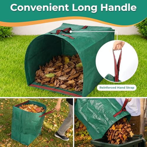 2 Pack 53 Gallon Reusable Yard Waste Bags, Dustpan-Type Leaf Collector Bag, Collapsible Heavy Duty Leaf Bags, Standable Garden Waste Bags for Collecting Leaves, Lawn Grass, Clippings and Branches