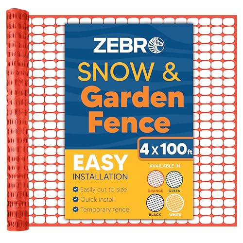 ZEBRO 4' x 100' Orange Plastic Garden Fence Roll – Standard Duty Safety Netting for Snow, Poultry, Deer, Dogs – Reusable Outdoor Barrier for Yard, Landscaping, Animal Protection - color: Orange, size: Standard-Duty 4' x 100'