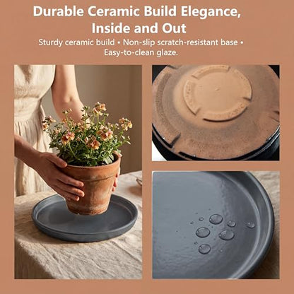 Ceramic Plant Saucer, 11.4 Inch, Gray - color: Gray