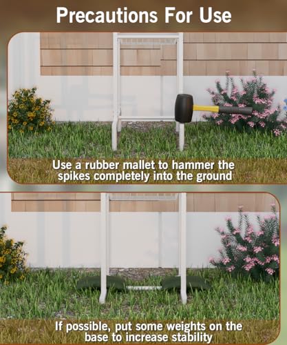 Garbuildman Ground Mount Garden Hose Reel Holds 125 Feet of 5/8-Inch with 3.9 ft Leader Hose, Brass Fitting, Water Hose Holder Stand with Storage Rack & 4 Spikes Base for Outdoor Lawn, White - color: White
