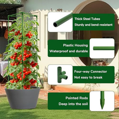 ZeeDix 6 Pack 65 Inch Heavy Duty Tall Tomato Cages for Garden - size: 65"-6 Pack