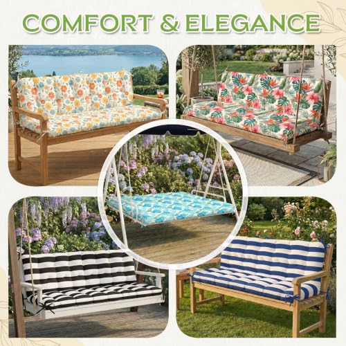 Oxford Fabric Swing Cushions with Backrest & Tie Straps for Patio Bench - color: Black-white Stripe
