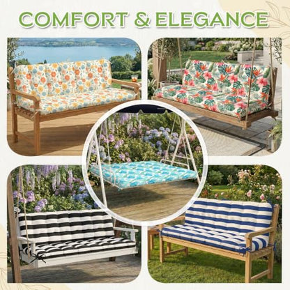 Oxford Fabric Swing Cushions with Backrest & Tie Straps for Patio Bench - color: Black-white Stripe