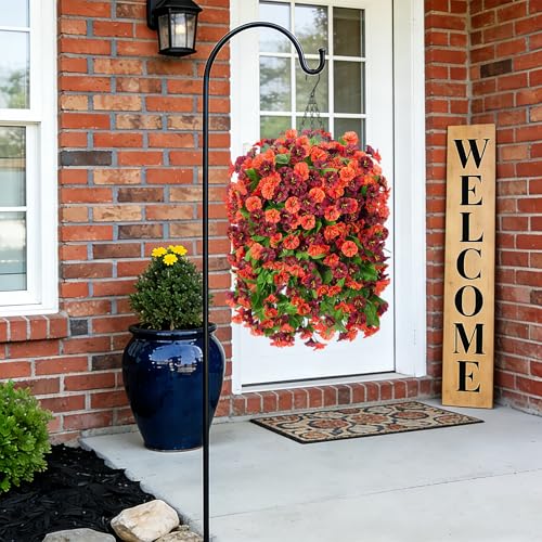 Fake Fall Artificial Outdoor Flowers Plant with Hanging Basket UV Resistant - color: Orange Brown