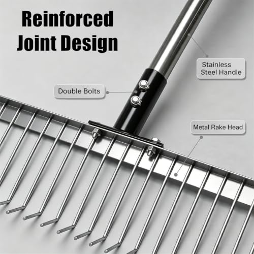 Garden Rake for Leaves, Heavy Duty Metal Leaf Rake for Lawn, Yard, Shrub - size: 77 inch