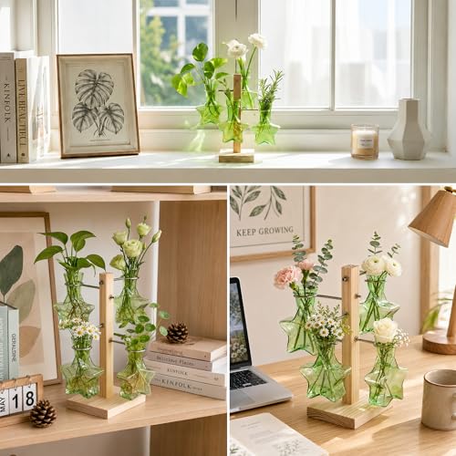 Nacome Plant Terrarium Propagation Stations: Greeen Vase with Wooden Stand - color: Green