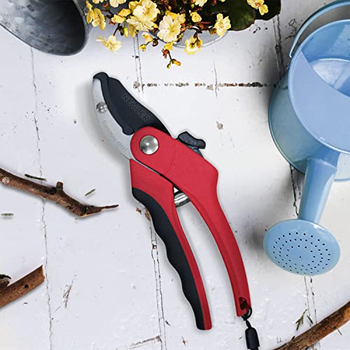 Nevlers 8" Red Anvil Pruning Shears for Gardening w/ 8mm Cut Capacity - color: Red, size: Anvil
