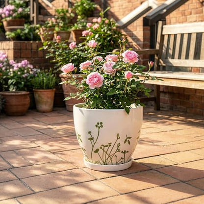 MPotTo Ceramic Pot for Plants 10 Inch, Grasses White - color: Grasses White, size: 10 Inch