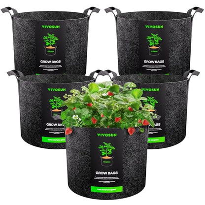 VIVOSUN 5-Pack 15 Gallon Plant Grow Bags Fabric Pots with Handles - color: Black, size: 15 Gallons