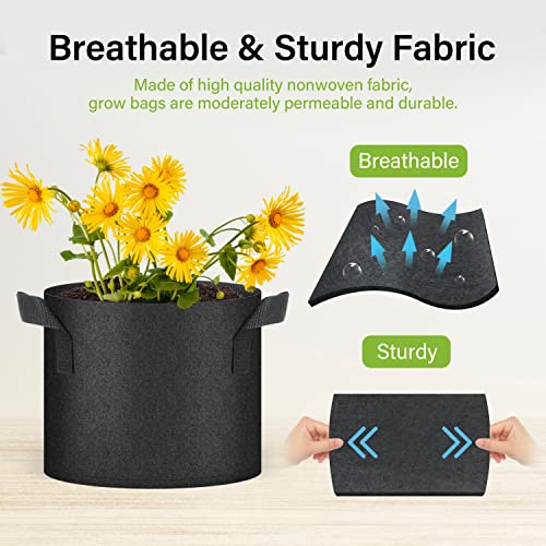 HealSmart Plant Grow Bags 5 Gallon, Tomoato Planter Pots 10-Pack with Handles, Aeration Nonwoven Fabric, Heavy Duty Gardening Planter for Vegetable, Herbs and Flowers, Black - color: Black, 10 Pack, size: 5 Gallon