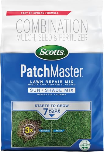 Scotts PatchMaster Lawn Repair Mix Sun + Shade Mix - Combination Grass Seed, Grass Fertilizer, and Mulch, Lawn Patch Repair, Covers Up to 140 sq. ft., 4.75 lb. (Pack of 8) - size: 4.75 lb (Pack of 8)